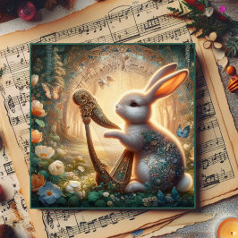 Tarjeta Festiva Whimsical Woodland Bunny Semana Santa Musical
