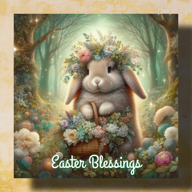 Tarjeta Festiva Whimsical Woodlands Bungalow Flower Basket Easter (Subido por el creador)