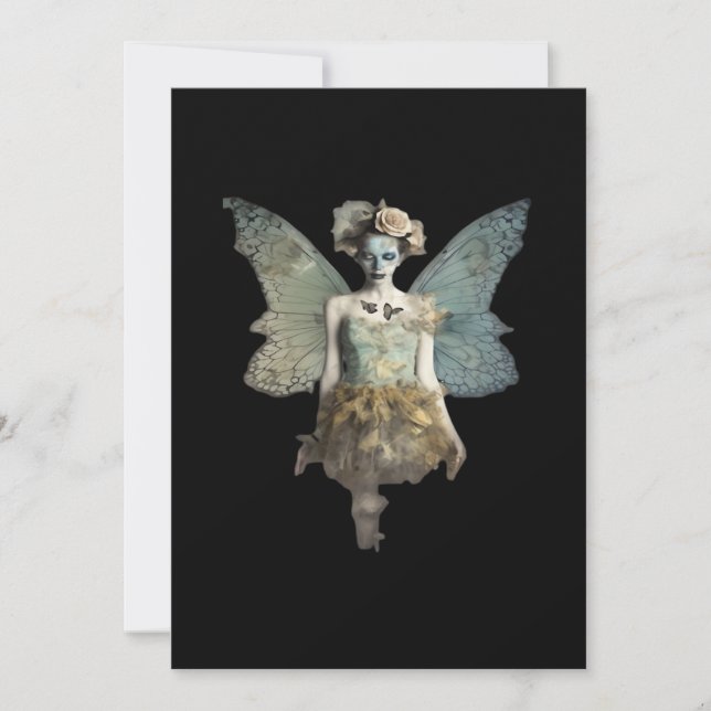 Tarjeta Festiva Whimsigoth Zombie Fairy Old Timey Gothic Moody Art (Anverso)