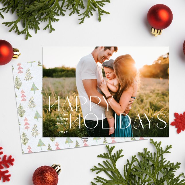 Tarjeta Festiva Whimsy Happy Holidays Moderno Full Photo (Whimsy Happy Holidays Modern Full Photo Holiday Card)