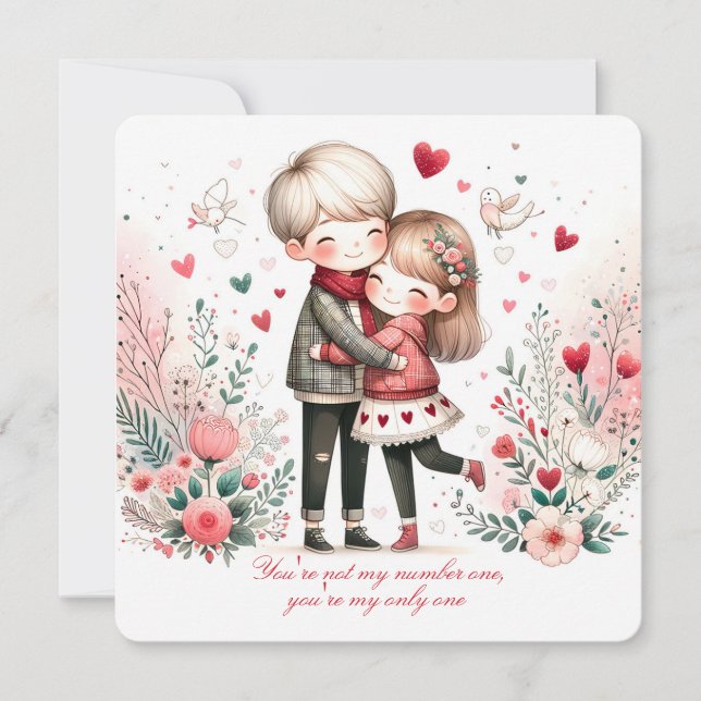 Tarjeta Festiva Whimsy Loving Valentine Couple  (Anverso)