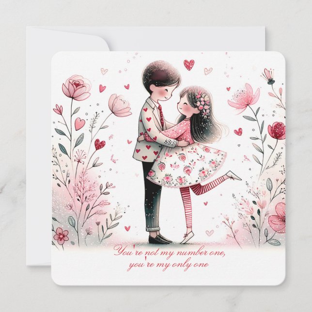 Tarjeta Festiva Whimsy Loving Valentine Couple  (Anverso)
