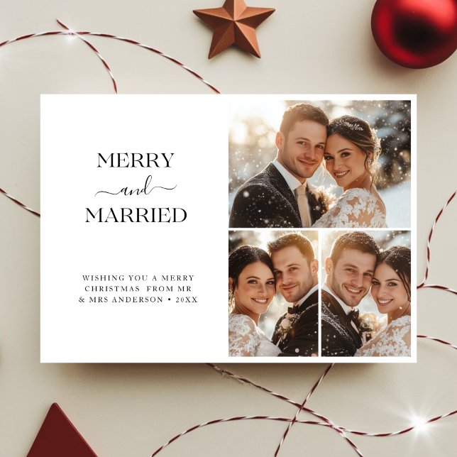 Tarjeta Festiva Whimsy Script Merry y Navidades casados 3 foto (Subido por el creador)