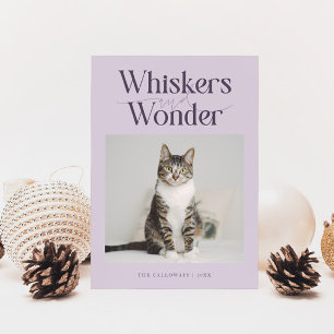 Tarjeta Festiva Whiskers y Wonder Cat Photo Purple Navidades