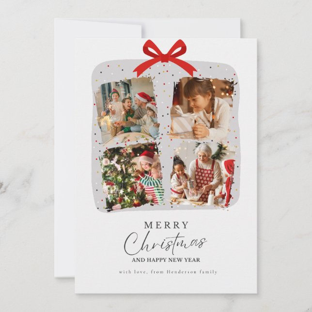 Tarjeta Festiva White and Grey Family Christmas  Photo Card (Anverso)