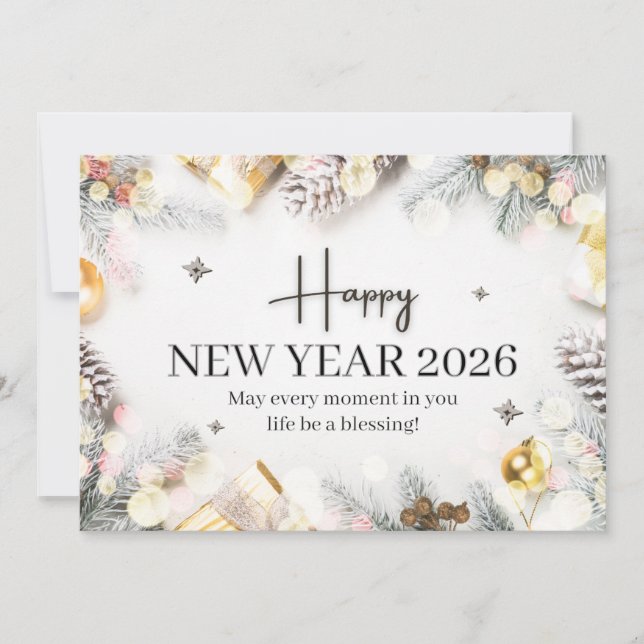 Tarjeta Festiva White and Grey Modern Happy New Year (Anverso)