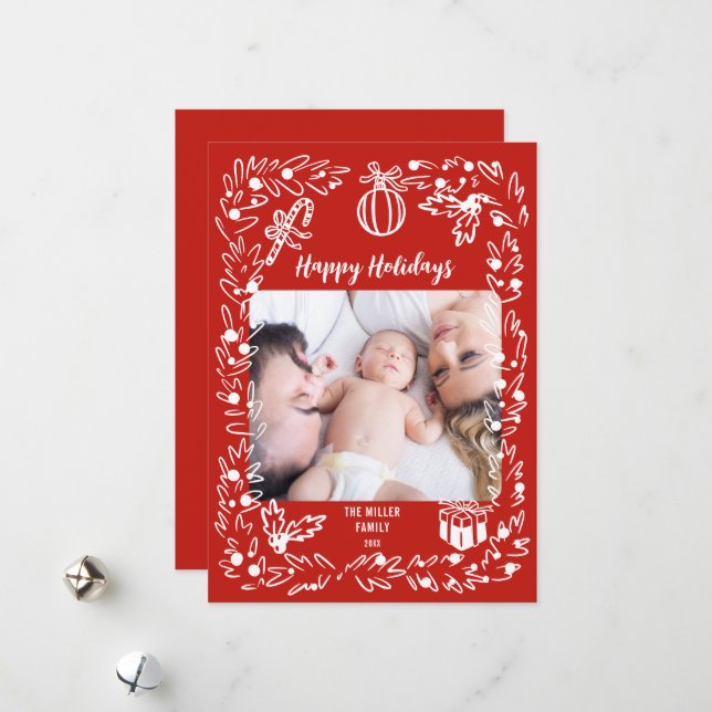 Tarjeta Festiva White and red Christmas Photo Card whimsical (Anverso/Reverso In Situ)