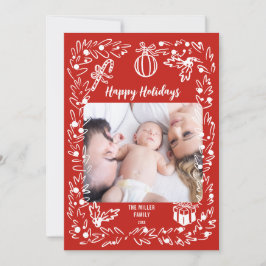 Tarjeta Festiva White and red Christmas Photo Card whimsical