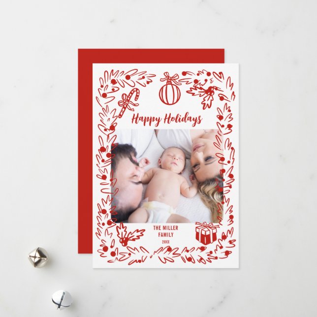 Tarjeta Festiva White and red Christmas Photo Card whimsical (Anverso/Reverso In Situ)