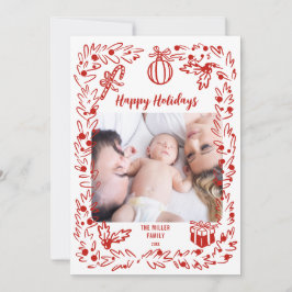 Tarjeta Festiva White and red Christmas Photo Card whimsical