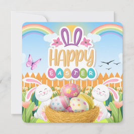 Tarjeta Festiva White Bunny Feliz Pascua