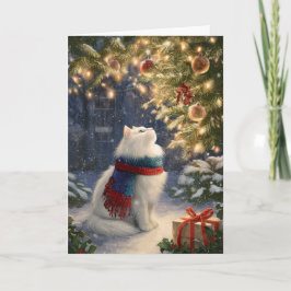 Tarjeta Festiva White Christmas Cat