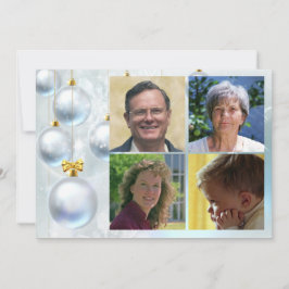 Tarjeta Festiva White Christmas Ornaments and Four Photos