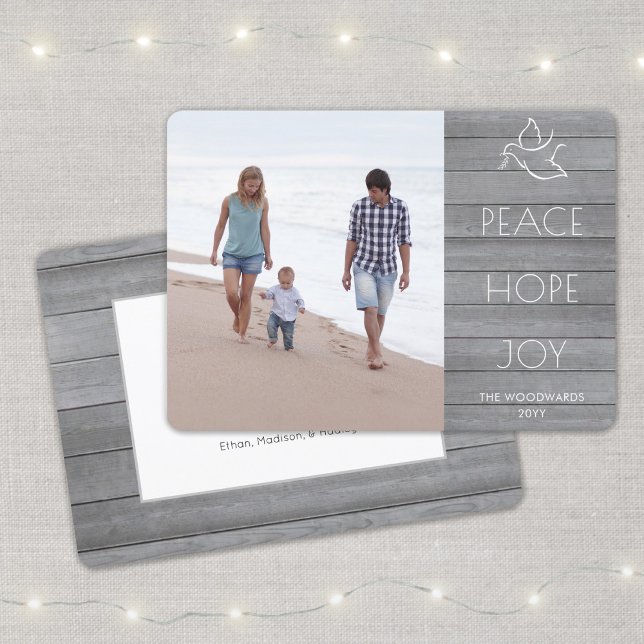 Tarjeta Festiva White Dove Peace Hope Joy simple foto Madera gris (Subido por el creador)