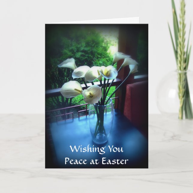 Tarjeta Festiva White Flowers on Blue Table with Your Message (Anverso)