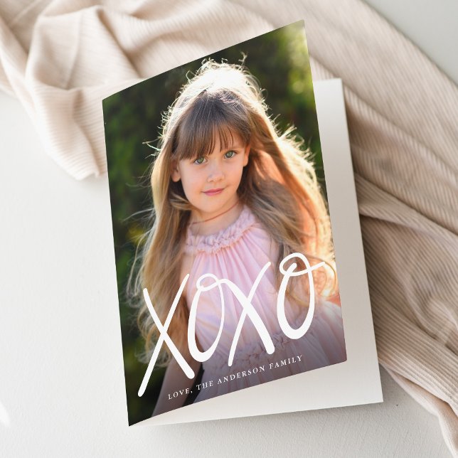 Tarjeta Festiva White Hand-Lettered XOXO Valentine's Day Photo (Subido por el creador)