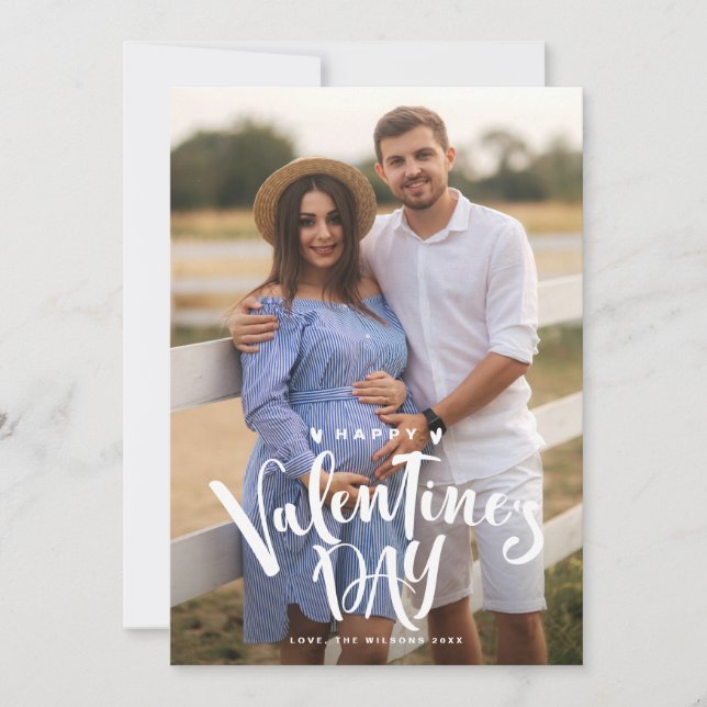Tarjeta Festiva White Happy Valentine Day Lettering Photo (Anverso)