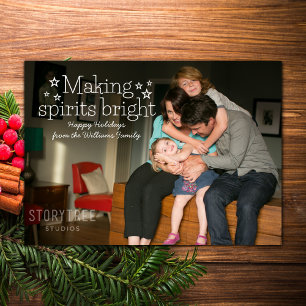 Tarjeta Festiva White Making Spirits Bright Holiday Photo Card