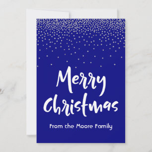 Tarjeta Festiva White Merry Christmas con Navy y Silver Confetti 2