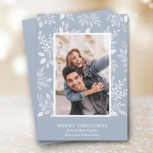 Tarjeta Festiva White Merry Christmas Dusty Blue Photo