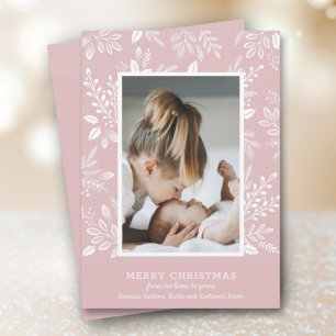 Tarjeta Festiva White Merry Christmas Dusty foto rosa