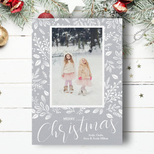 Tarjeta Festiva White Merry Christmas Grey Photo
