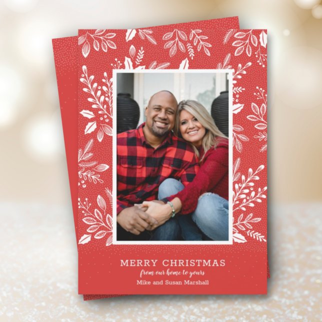 Tarjeta Festiva White Merry Christmas Red Photo (Subido por el creador)
