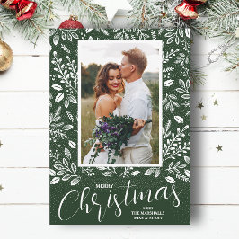 Tarjeta Festiva White Merry Christmas, una foto verde