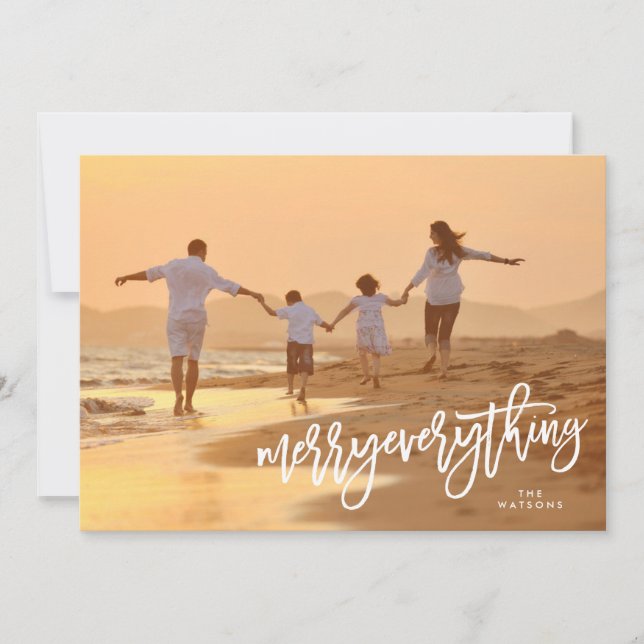 Tarjeta Festiva White Merry Everything Photo (Anverso)