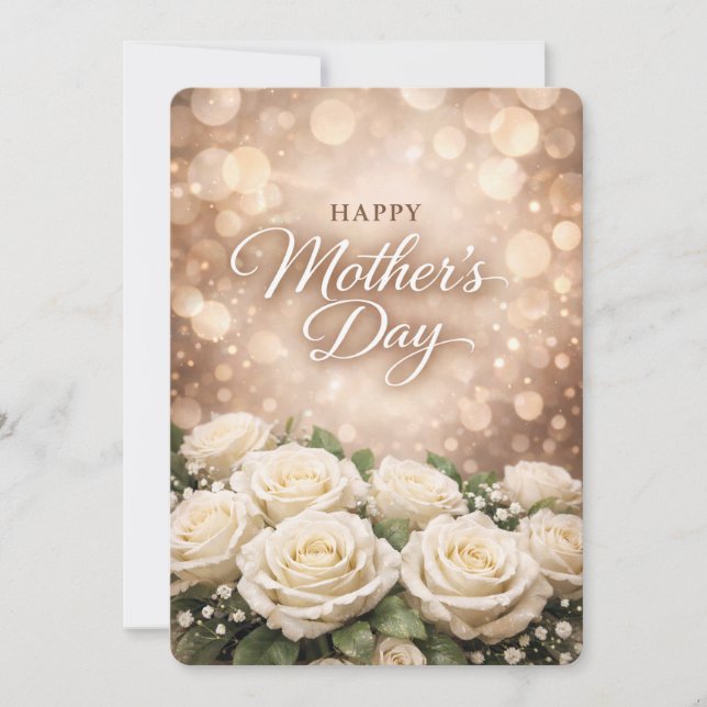 Tarjeta Festiva White Rose Mother’s Day Greeting Design (Anverso)