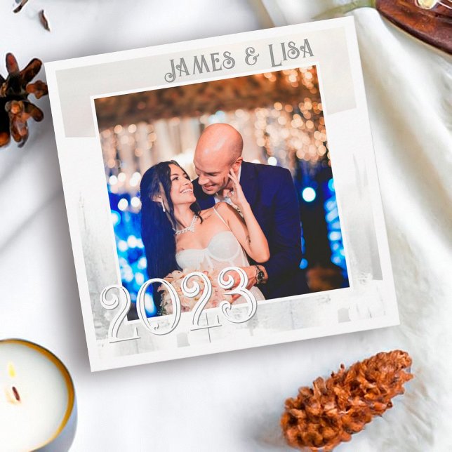 Tarjeta Festiva White WinSquare Photo Snowy Woodland Rabbit (Subido por el creador)