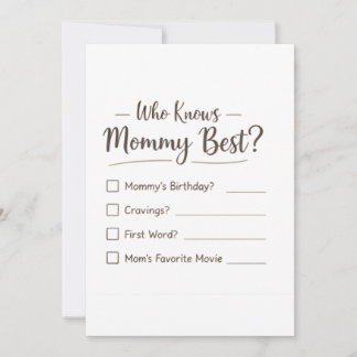 Tarjeta Festiva Who Knows Mommy Best? – Baby Shower Game Card