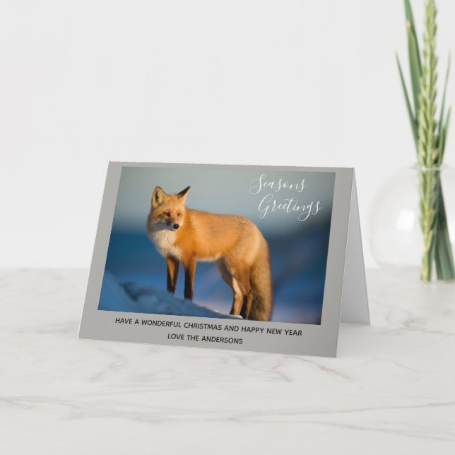 Tarjeta Festiva Wild FOX Winter Snow Xmas Photo 2 Personalizado (Anverso)