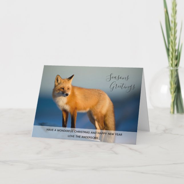 Tarjeta Festiva Wild FOX Winter Snow Xmas Photo Personalizado (Anverso)