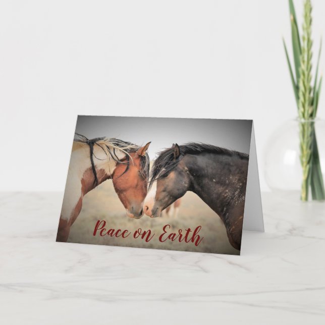 Tarjeta Festiva Wild Mustang Peace on Earth Holiday Card (Anverso)