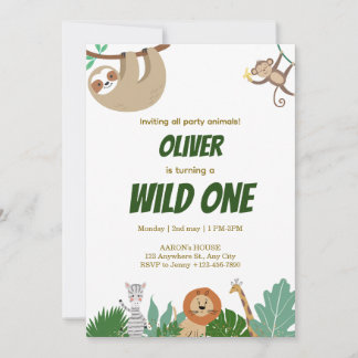 Tarjeta Festiva Wild One Jungle Animals Birthday Party Design