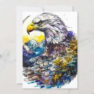 Tarjeta Festiva Wilderness Watercolor Forest Moon Eagle