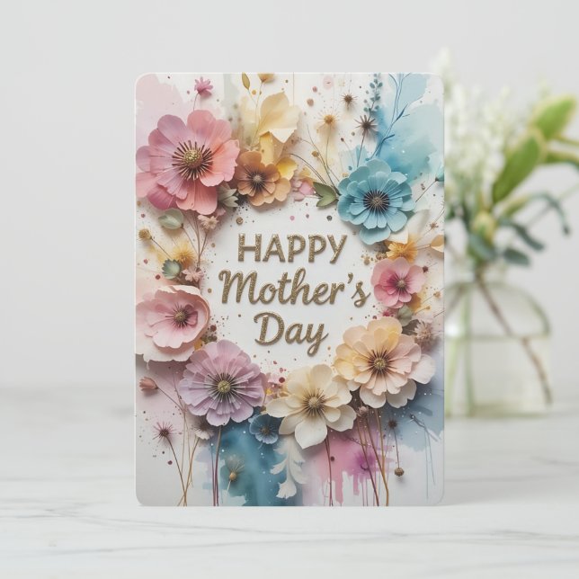 Tarjeta Festiva Wildflowers 3D Mother's Day (Anverso de pie)