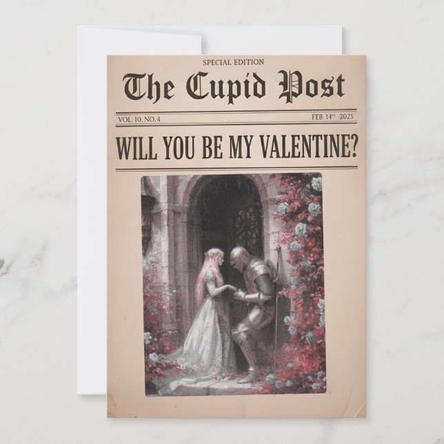 Tarjeta Festiva Will You Be My Valentine Newspaper Card (Anverso)
