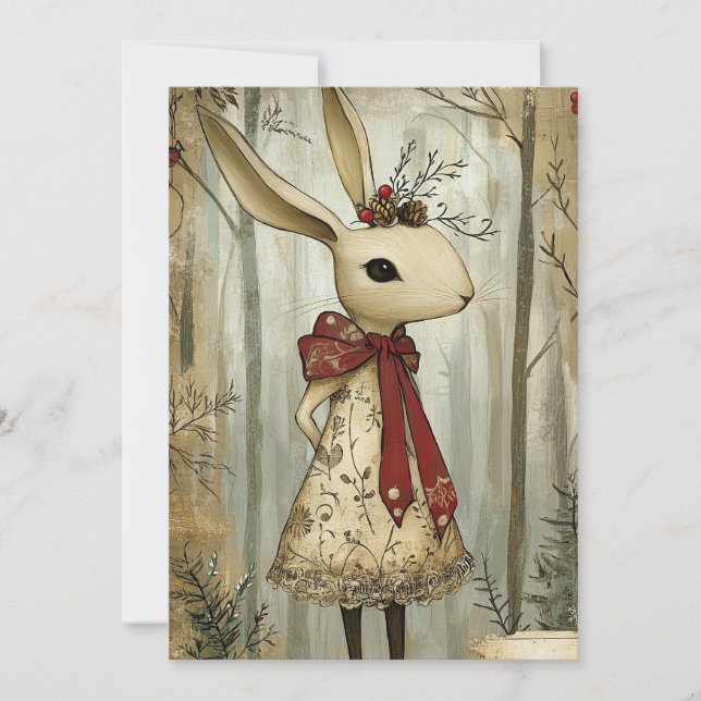 Tarjeta Festiva Willa the Rabbit | Woodland Whimsy  (Anverso)