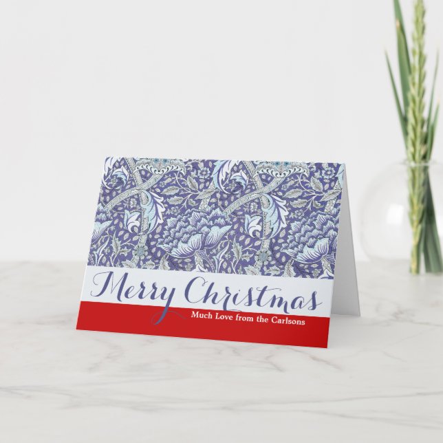Tarjeta Festiva William Morris Windrush patrón floral azul (Anverso)