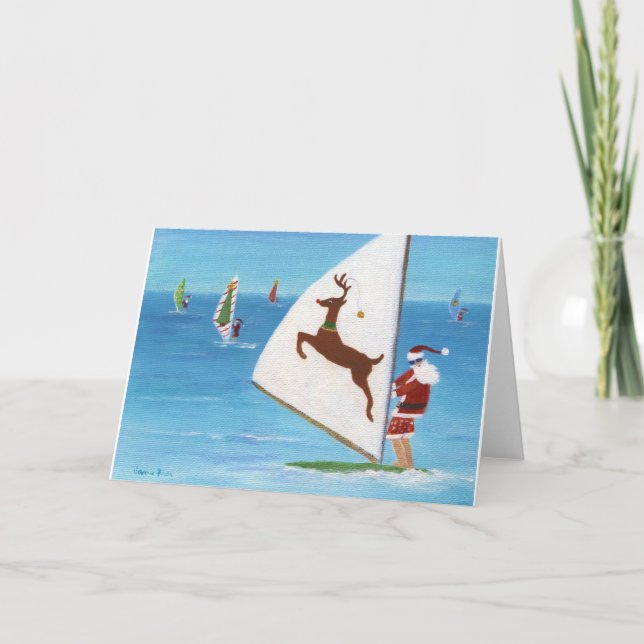 Tarjeta Festiva Wind Sailing Santa (Anverso)