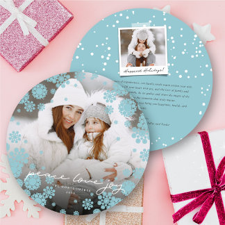Tarjeta Festiva Winowflakes Peace Love Joy Elegant Photo