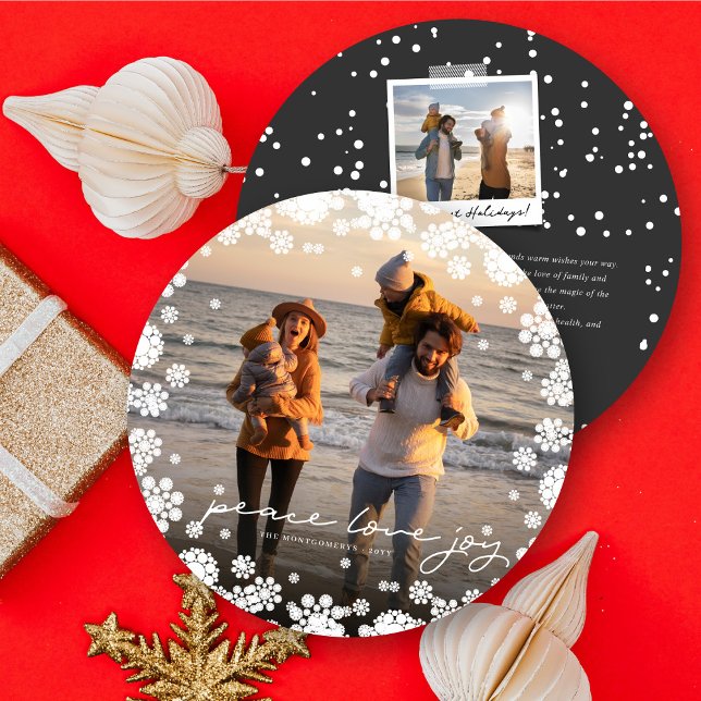Tarjeta Festiva Winowflakes Peace Love Joy Elegant Photo (Subido por el creador)