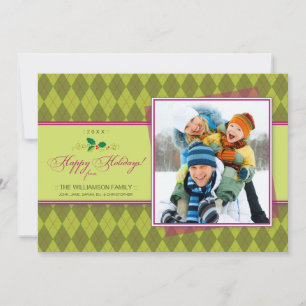 Tarjeta Festiva Winter Argyle Happy Holidays Flat Card (lime)