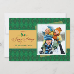 Tarjeta Festiva Winter Argyle Happy Holidays Flat Card (verde)