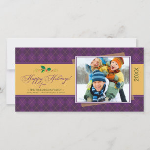 Tarjeta Festiva Winter Argyle Happy Holidays Photocard (púrpura)