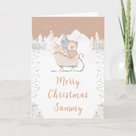 Tarjeta Festiva Winter Bear Brown Sleigh Merry Christmas