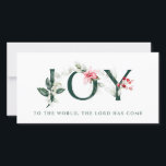 Tarjeta Festiva Winter Berries | Cartas de Navidades | JOY<br><div class="desc">Esta tarjeta botánica de Navidades de bayas de invierno tiene letras florales verdes y rojas que deletrean "JOY" en el frente. El resto del saludo está debajo y dice "AL MUNDO, EL SEÑOR HA VENIDO". La espalda tiene un saludo que dice "QUE EL MILAGRO DE LOS NAVIDADES LLENE EL CORAZÓN...</div>