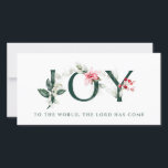Tarjeta Festiva Winter Berries | Cartas de Navidades | JOY<br><div class="desc">Esta tarjeta botánica de Navidades de bayas de invierno tiene letras florales verdes y rojas que deletrean "JOY" en el frente. El resto del saludo está debajo y dice "AL MUNDO, EL SEÑOR HA VENIDO". La espalda tiene un saludo que dice "QUE EL MILAGRO DE LOS NAVIDADES LLENE EL CORAZÓN...</div>